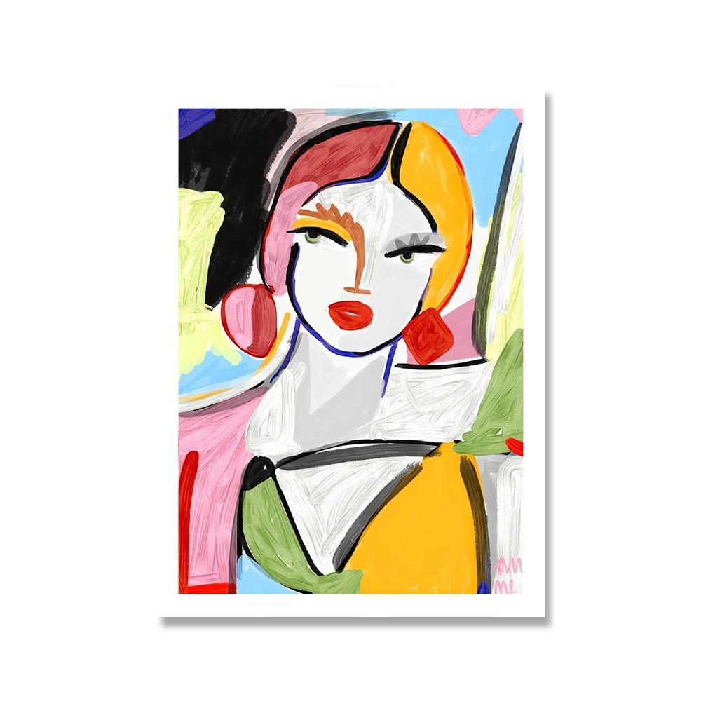 Abstract Fashion Office Girl Poster Print Nordic Colorful Line Face Canvas Painting Wall Art Picture For Livingroom Unique Decor