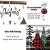 Navidad Merry Christmas Tree Shower Curtain Set Waterproof Polyester Xmas Bath Curtain and Toilet Floor Mat with Free 12 Hooks
