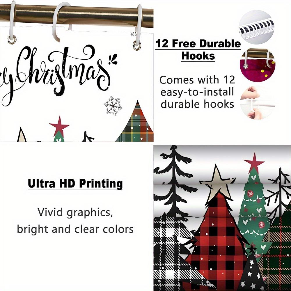 Navidad Merry Christmas Tree Shower Curtain Set Waterproof Polyester Xmas Bath Curtain and Toilet Floor Mat with Free 12 Hooks