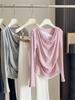 Spring Sweet Lace Patchwork One-Shoulder Slimming Long Sleeve T-Shirt Top