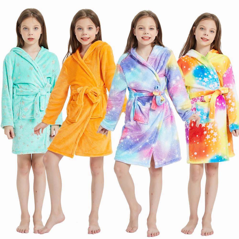 Children Clothing Yulin-001 Unisex Kids Children Bath Robes Flannel Winter Kids Sleepwear Robe Teenage Pijamas Nightgown For Boys Girls Pajamas 4-14 Years Girl Clothes Cm