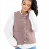Women's Fur Vest Sleeveless with Teddy Bear Buttons Pockets Mocha M