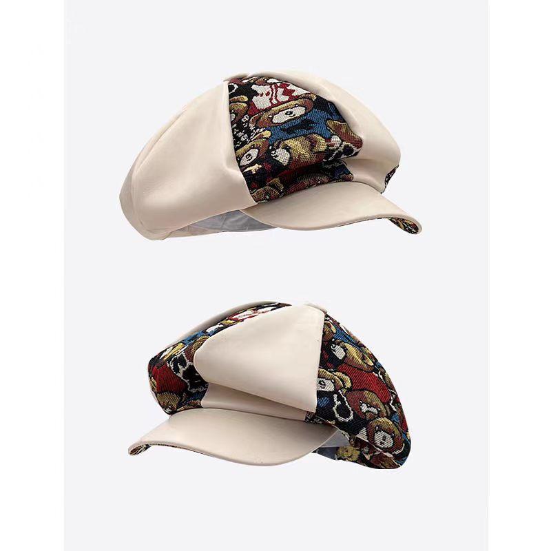 

Big head circumference shows small face PU leather painter sings beret tide 2025 new niche graffiti leather octagonal hat woman M（56-58cm）