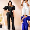 Women's One-Shoulder Stacked Sleeve Jumpsuit Party Dress 5813
