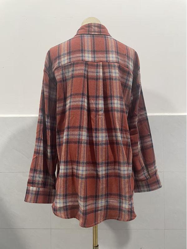 2025 Women's Cross-Border European and American Loose Plaid Pocket Shirt - Autumn/Winter Casual Fashion.