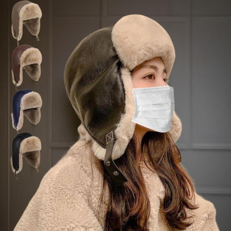 Women's Warm Faux Leather Fur Earflap Winter Hat