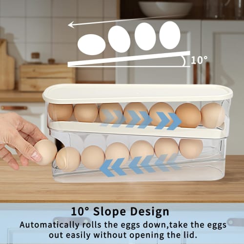 FYY Egg Storage Box, Sliding Egg Organizer, Automatic Rolling, 2-Tier Egg Case for Refrigerator, Egg Organizer, Egg Storage Case, Box, Egg Holder, Eas