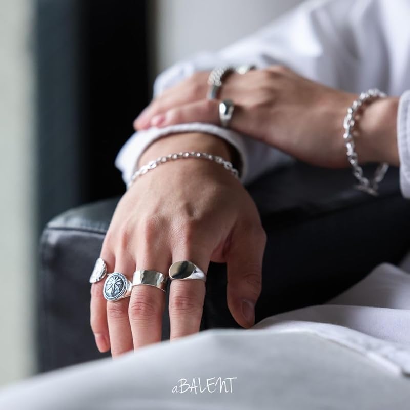 [aBALENT] silver 925 Seal stand ring men's signet oval silver ring ring simple little finger adult accessories (No. 16)