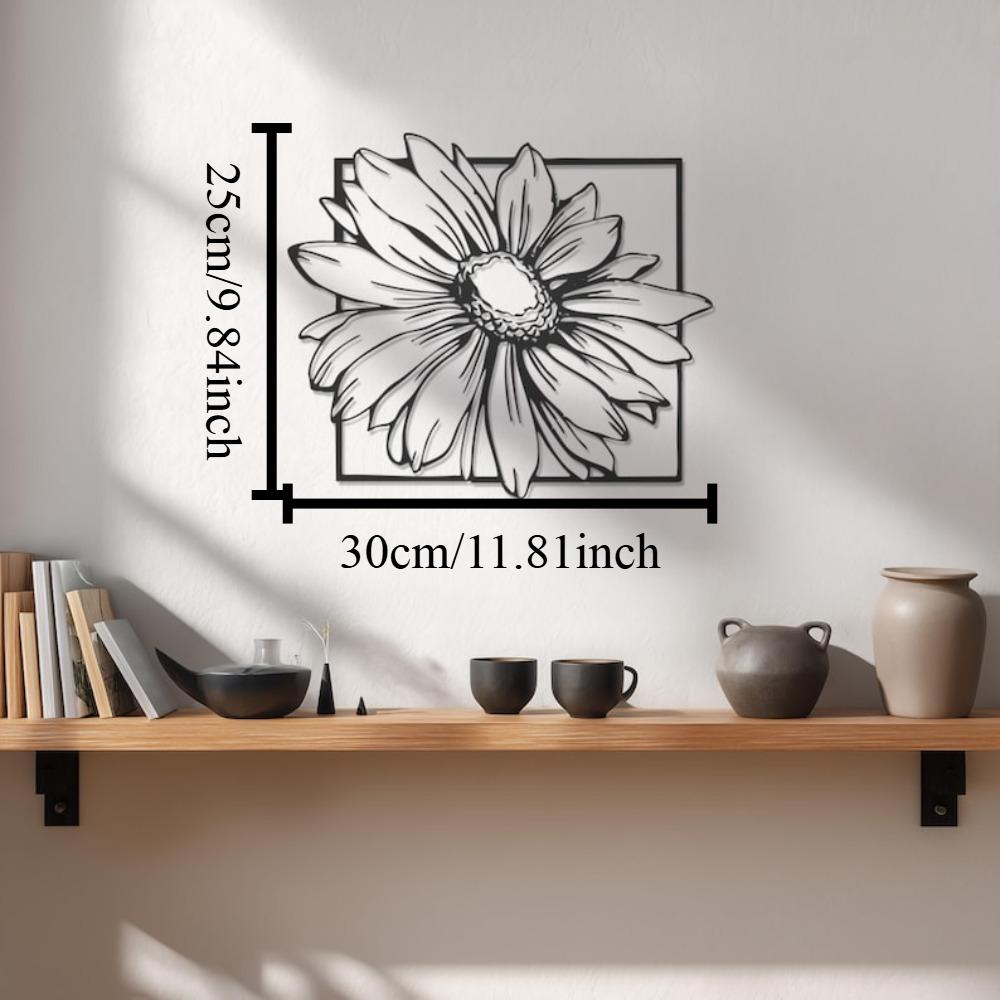 Wrought Iron Daisy Flower Wall Art Modern Metal Decor for Living Room Botanical Sculpture 12in чёрный