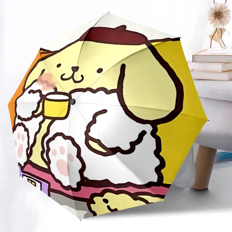 1pc Sanrio Pompompurin Automatic Opening/Closing Umbrella with Foldable Design, 8-Rib Iron Frame Outdoor Umbrella, Perfect Gift for Fans, Travelers, D