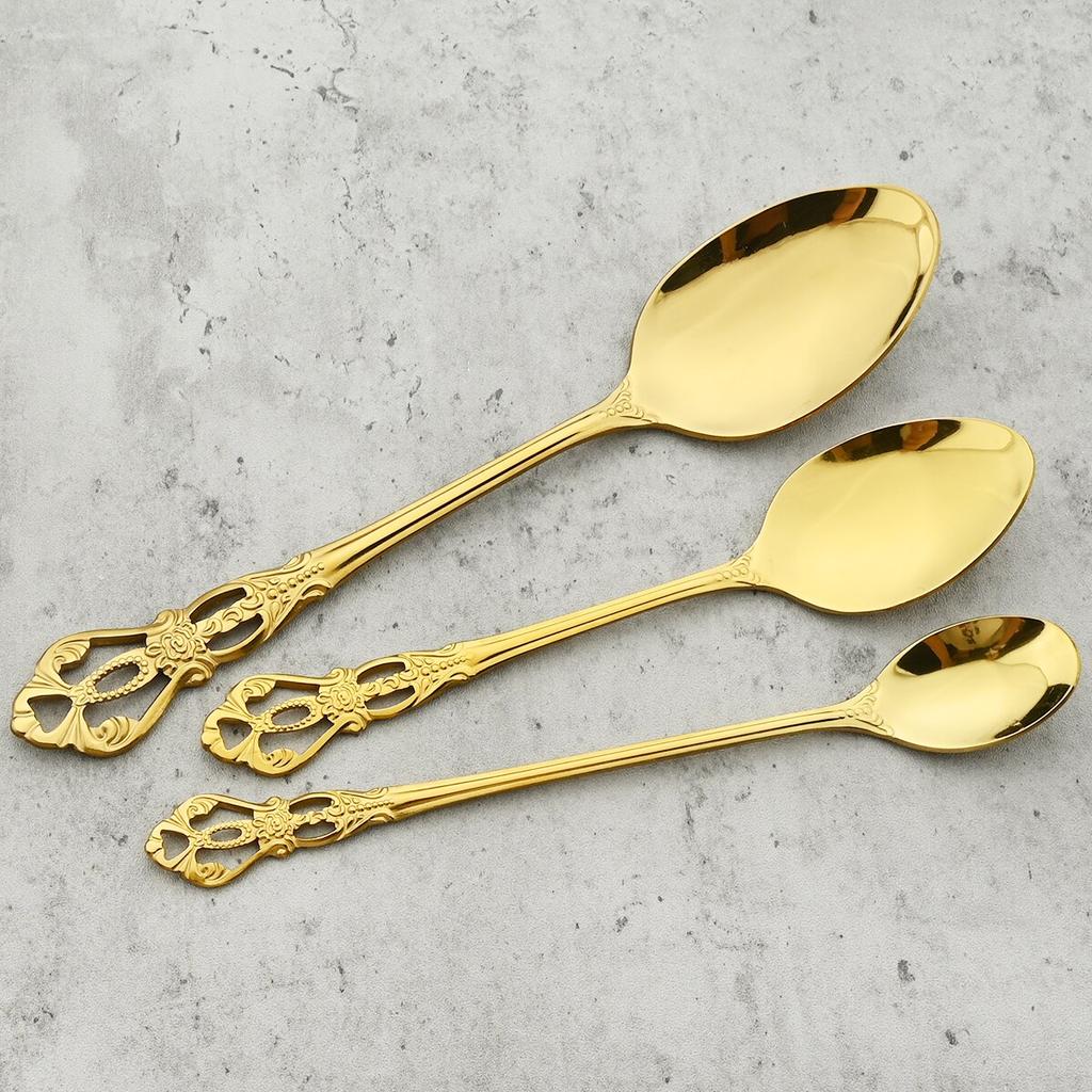 5Pcs Stainless Steel Cutlery Set Royal Black Dinnerware Flatware Dinner Knife Ice Cream Spoon Fork Long Spoon Silverware Western Kitchen Tableware