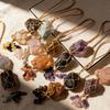 Colorful Natural Healing Handmade Crystal Raw Stone Car Pendant Crystal Raw Stone Woven Rope Braceletfor Gift