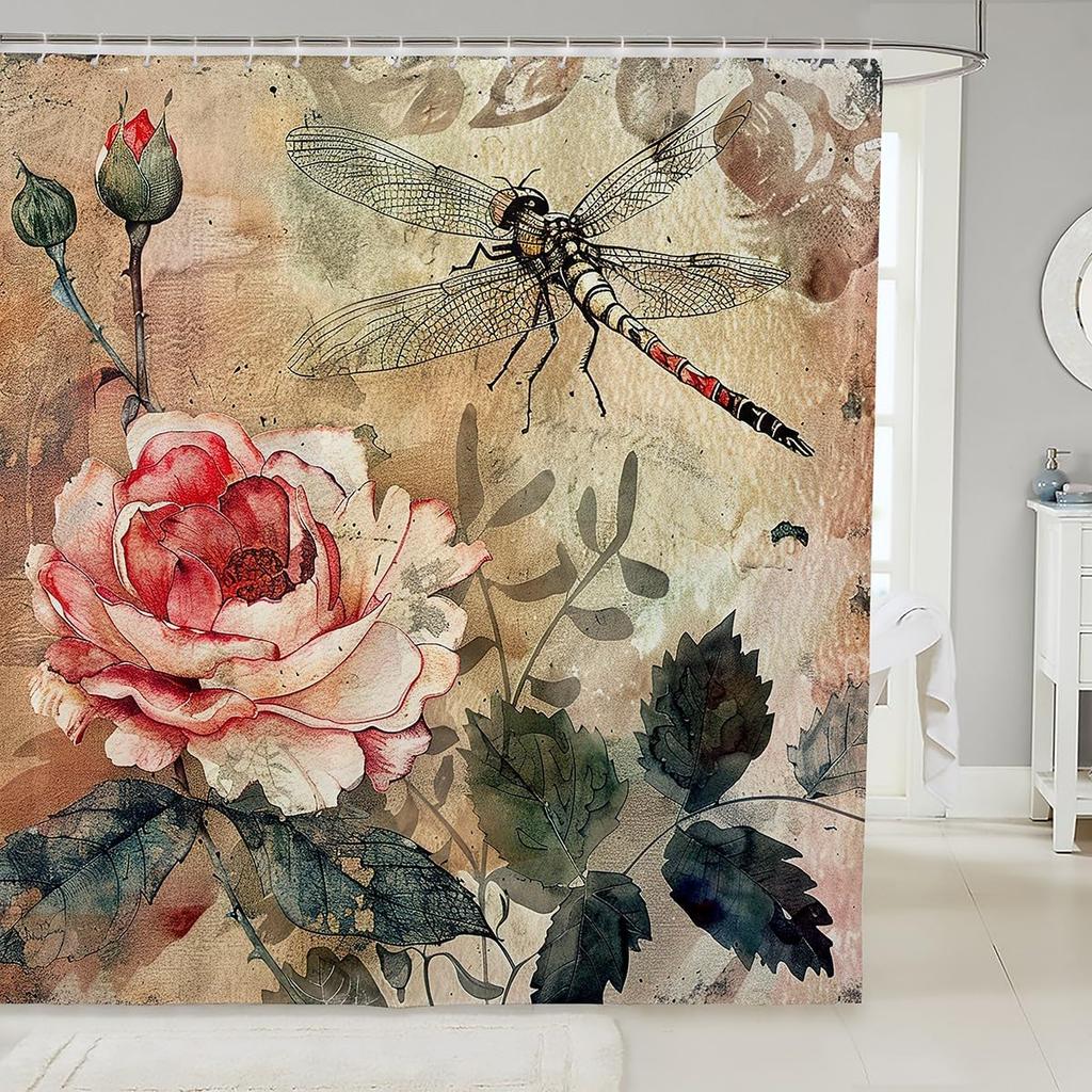Dragonfly Summer Shower Curtain Butterfly Flower Lotus Dandelion Floral Nature Bathroom Decor Polyester Bath Curtain With Hook