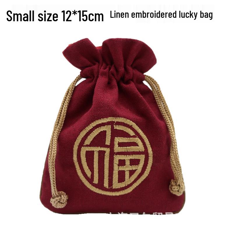 "Extra Large Embroidered Linen Drawstring Bag for Storage and Gifting"