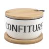 [R7020] - Wooden Ceramic Salt Pot 'Confiture' with Spoon - 100x55 Mm