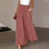 Einfarbige Damenhose mit elastischem Gürtel, weites Bein, hohe Taille, lange Culottes