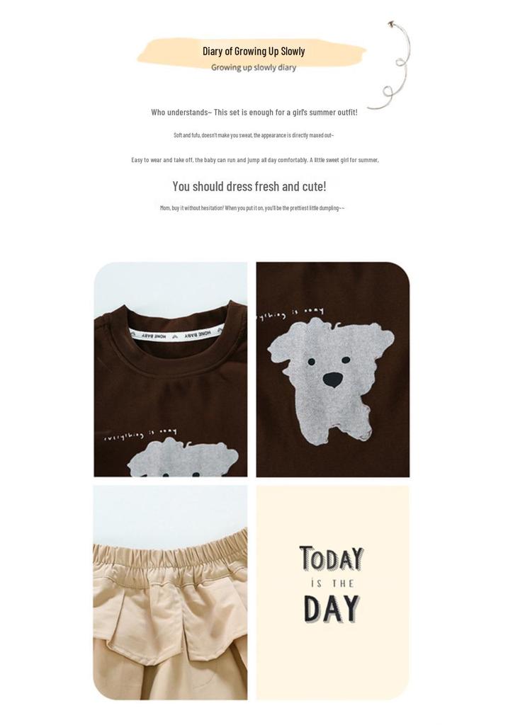 Huzhou Zhili Girls' Short Sleeve Puppy Print Top + Two-Piece Wide Leg Pants Set