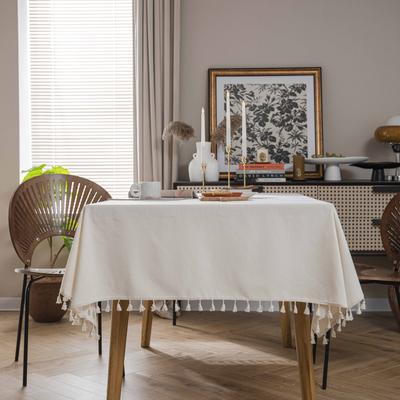 Cloth Dad French Milk White Light Luxury Tableware Beige Tassel Rectangle Round Table Tablecloth