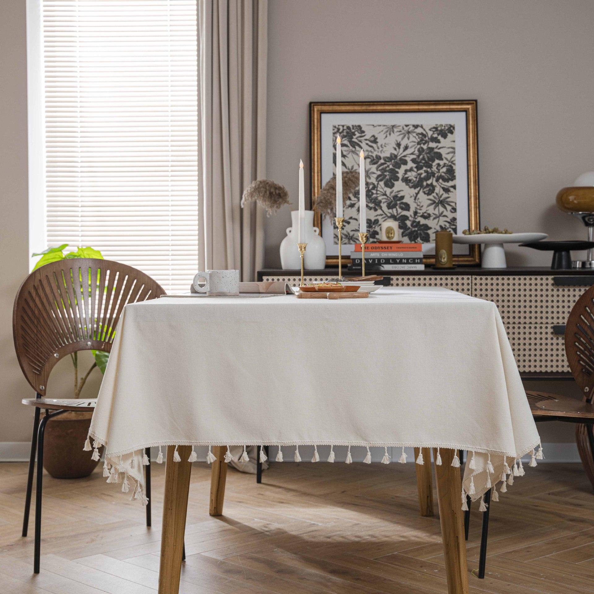 

Тканевая Папа Французский Молочно-белый Легкая Роскошь Столовая Посуда Бежевая Кисточка Прямоугольная Круглая Скатерть для Стола 60*60