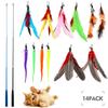 WD&CD Cat Teaser, Cat Toy, Set of 12 Replacement Feathers and 2 Rods, Natural Feather Toy with Bell, Dangle Cat Toy, Pet Supplies, 14-Piece Set