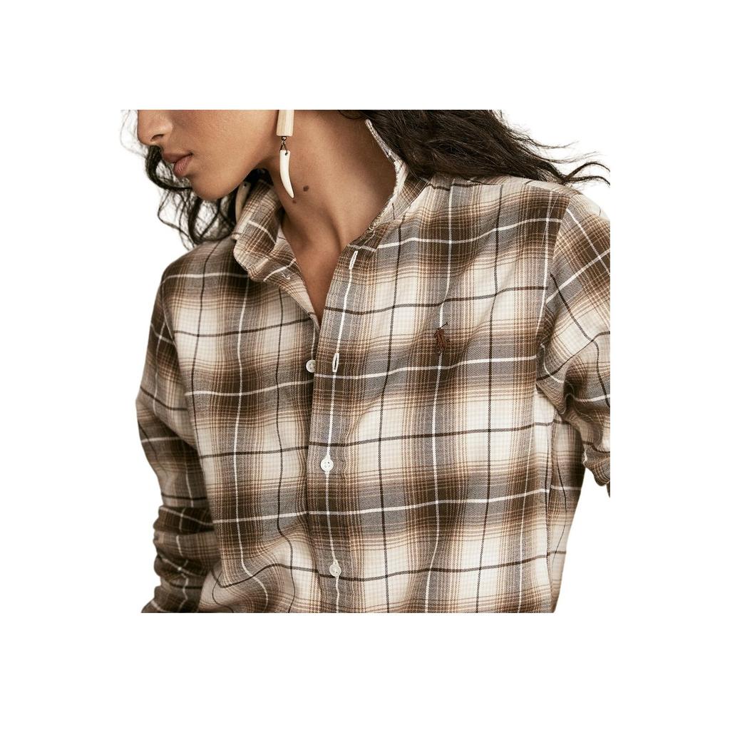 Polo Ralph Lauren Kariertes Langarmhemd mit gesticktem Pony-Logo für Damen braun 211827693-001