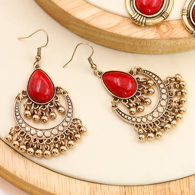 GemChic Women's New Vintage Red Turquoise Rice Beads Round Fringe Earrings Ethnic Fashion Hook Earrings Birthday Christmas Jewelry Gift