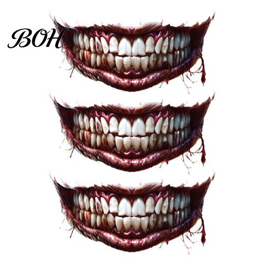 Temporary FX Makeup for Halloween 3Pcs Realistic Scary Mouth Tattoos Zombie Vampire Clown Party, Waterproof Horror Decals Adults, Stickers Cosplay