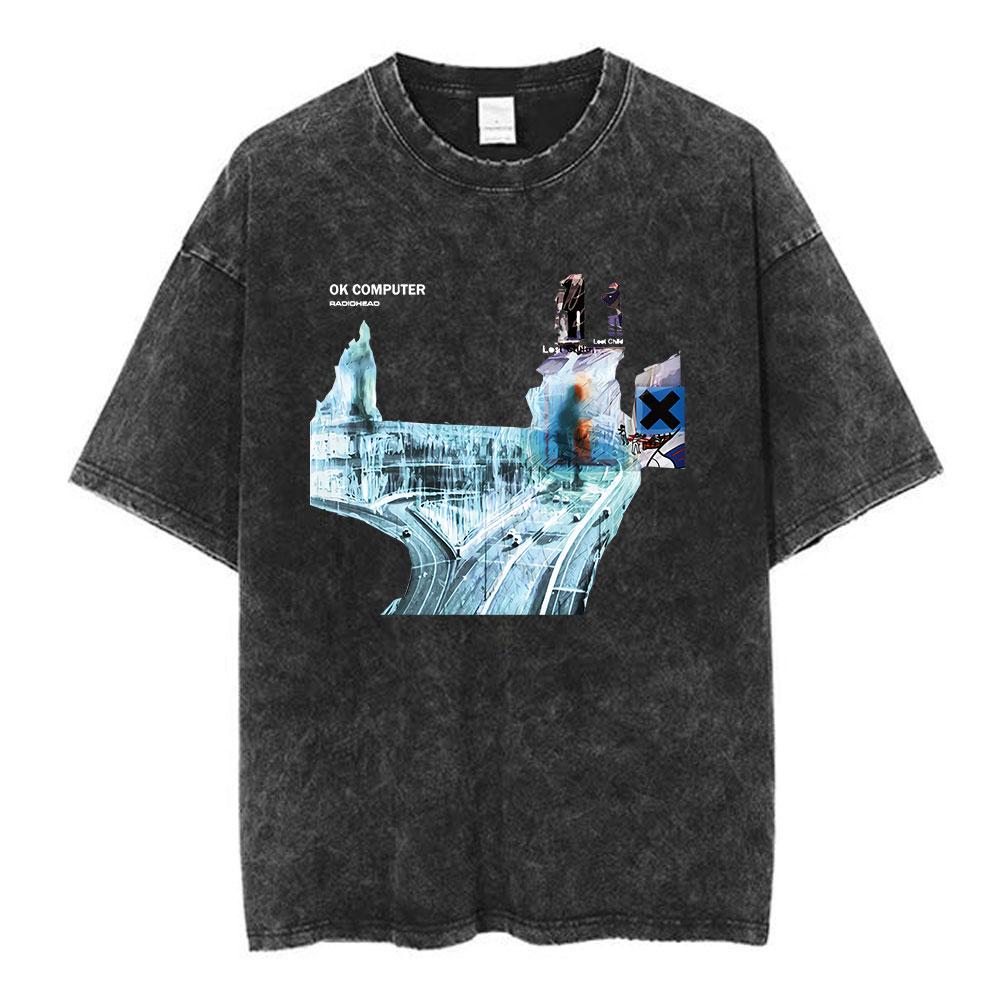 Radiohead Rock Band Washed Cotton T Shirt Men Women Hip Hop Music Tee Fashion Short Sleeve Tshirt Summer Oversized T-shirts Tops