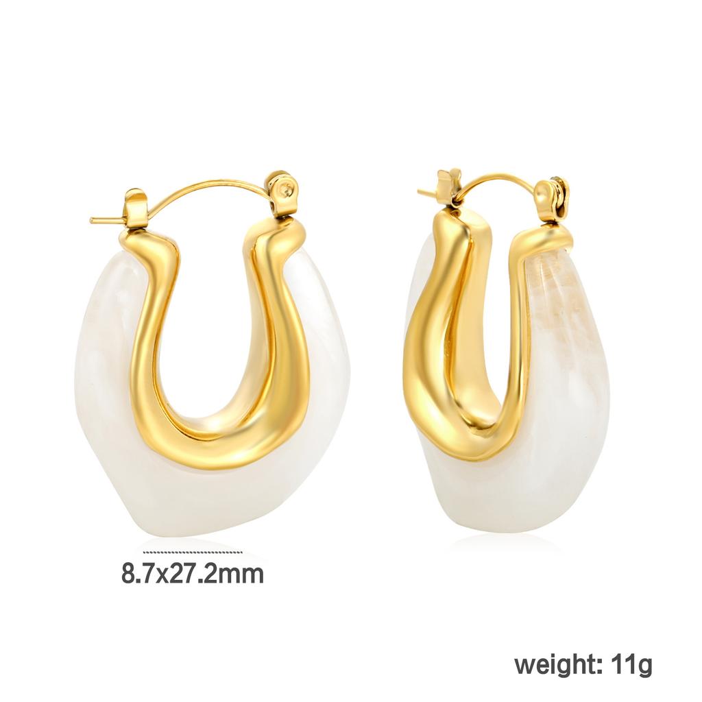 Vintage French Irregular U-Shaped Resin Ear Cuff White Versatile Minimalist Earrings