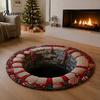 Round Christmas Area Rug Rug, 3D Optical Illusion Floor Mat with Santa Candy Cane Print, Non-Slip Stain Resistant Carpet for Living Room Bedroom