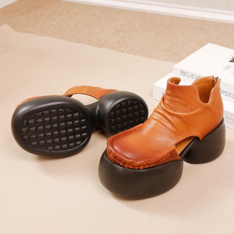 Fashion GKTINOO 2025 Spring/Summer New Women's Platform Shoes Vintage Genuine Leather Versatile Thick Heel Hollow Pumps