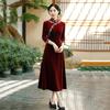 Elegant Velvet Cheongsam Dress With Embroidery Womens Long Sleeve Qipao Style