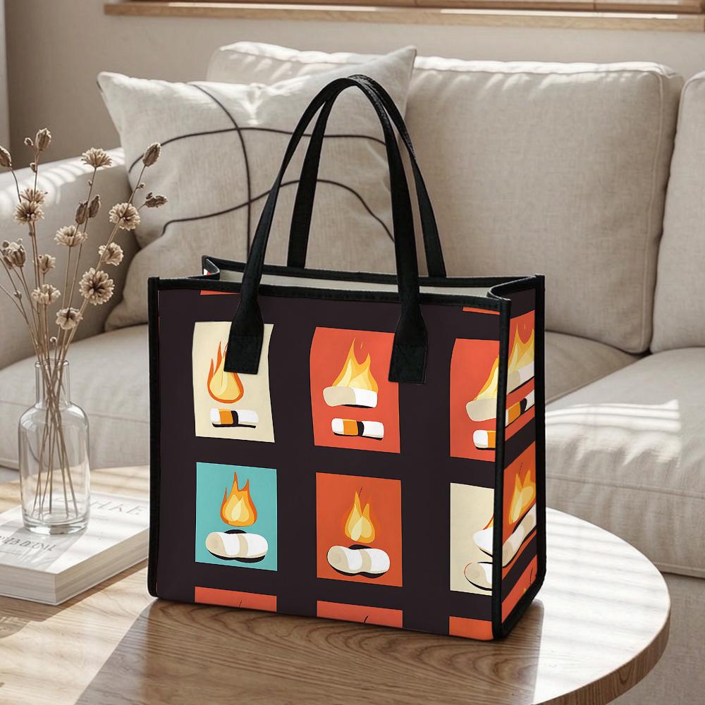 Fire Marshmallow Print Tote Bag Large Capacity Reusable Casual Daily Carry Handbag for Outdoor Shopping Travel