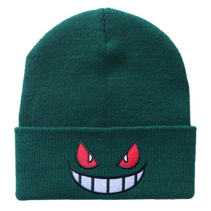 Devil smiley face label wool hat women's autumn and winter warm trend versatile ear protector black knitted hat