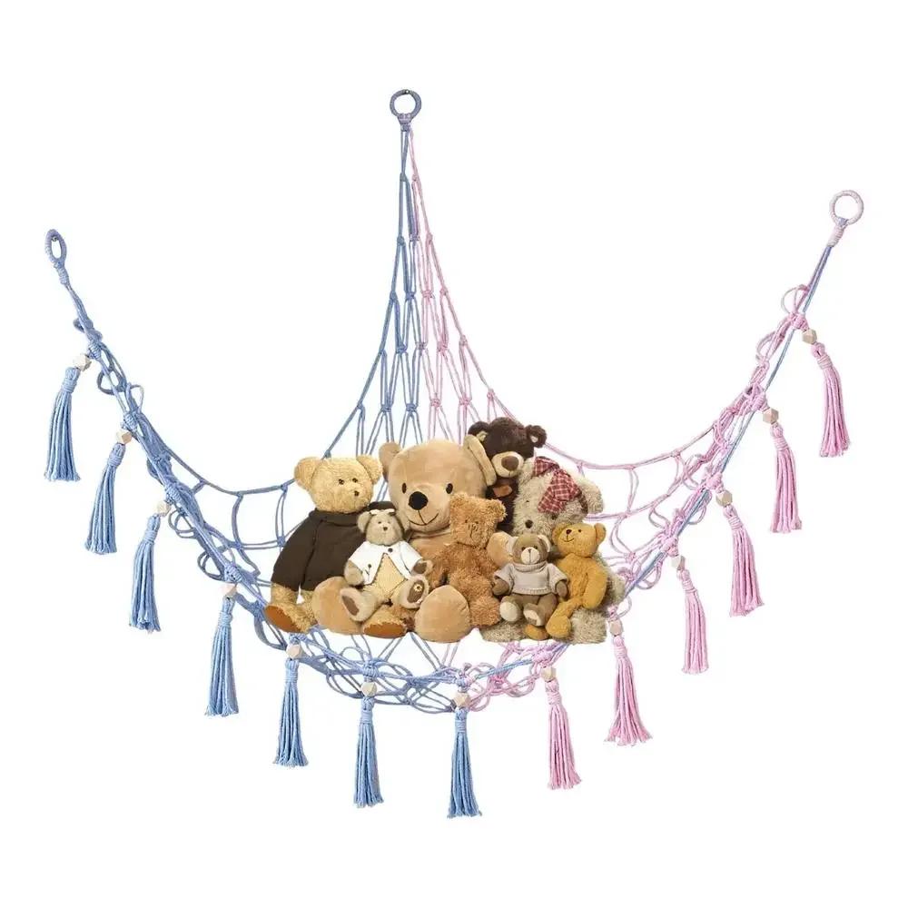 Toy Hammocks Creative Wall Corner Hanging Storage Net Organizer Minimalist Style Woven Cotton Rope Storage Mesh Hammock