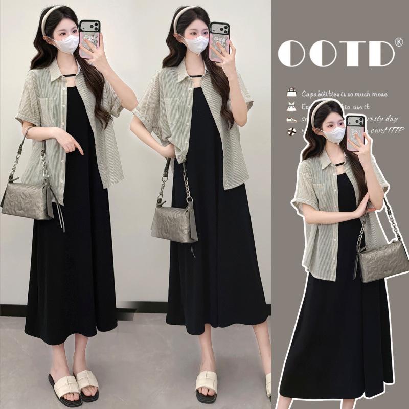 Elegant High-End Maternity Dress & Top Set - Summer 2026 French Style for Pregnant Moms 2XL
