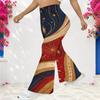 Women Plus Size High Waist Full Length Flared Pants White Star Printed Trousers