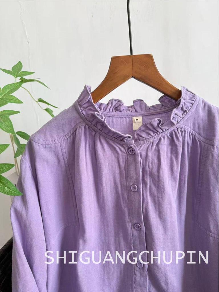 Light-Colored Japanese-Style Cotton Gauze Shirt for Women - Spring Edition