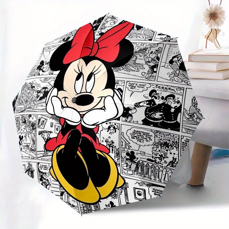 Minnie Mouse,Comic Strip Themed Automatic Opening and Closing Folding Umbrella, Reinforced 8 Ribs, Compact Travel Design, Fashionable Foldin