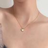 Retro Love Heart Necklace for Women - Titanium Steel, Mother-of-Pearl, Gold Peach Heart, Korean Simple Fashion Clavicle Chain Jewelry