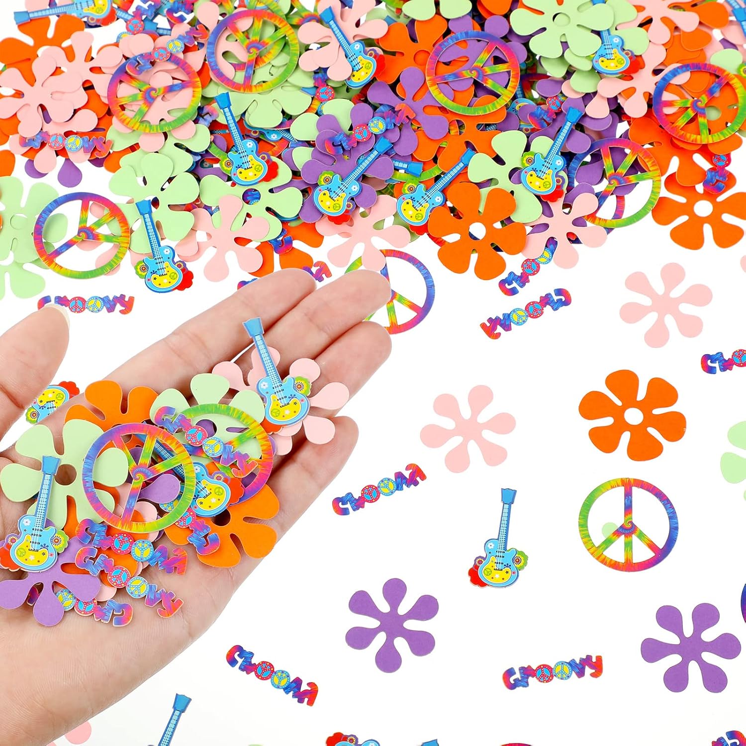 Capoda 350 Pieces Tie Dye 60 s Hippie Groovy Birthday Party Decoration Retro Flower Peace Sign Hippy Confetti Table Decoration for Peace and Love
