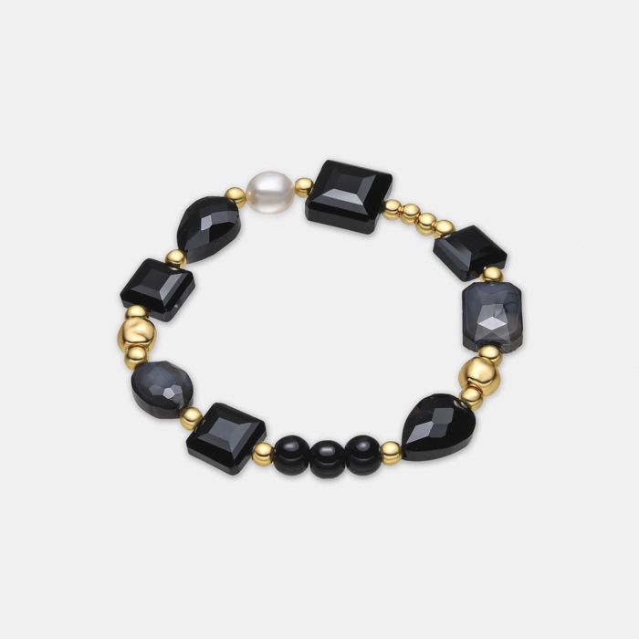 Bracelet - Luxenter - Nyste - Résine Noire - Or 18k - Élastique 10 Mm