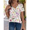 Women's Trendy T-Shirt Flowers Graphics Fashion Short Sleeved V-Neck Regular Tops Daily Print Tee Summer Y2K Casual Tops