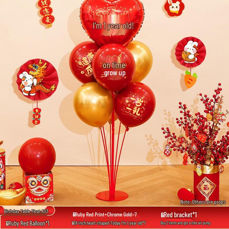 Red Party Birthday Balloon Decorations for Children's Milestones: Full Month, 100 Days, First Birthday
