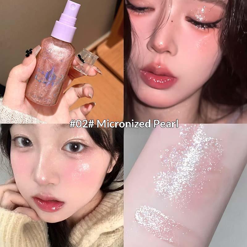 Cappuvini Peach Body Glitter Spray Diamond Sparkling Highlighter Liquid Champagne Bronzer Shimmer Full Body Shiny Cosmetics 65G