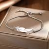 Stainless Steel Feather Pendant Bracelet for Women Men Punk Hip Hop Metal Ball Widen Chain Adjustable Hand Chain Fashion Jewelry