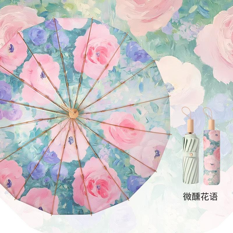 

16-спицевый трехсложный ручной зонт-парасоль золотой скелет, продвинутый солнцезащитный зонт, защита от солнца, погода и дождь, складной зонт высокой ценности 54*16