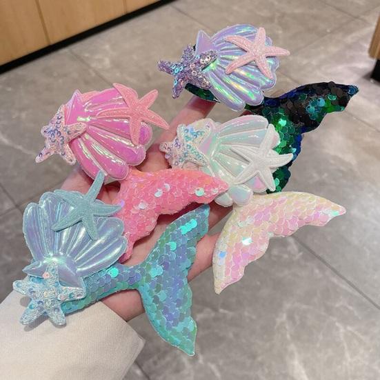 Girl Hair Clip Shine Sequins Mermaid Tail Hairpin with Cute Seashell Hair Accessories Girl Hairpin Mermaid Theme Metal Styling Clip Jewelry