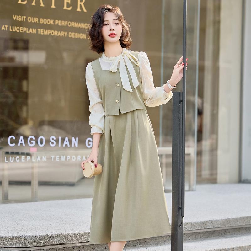 

2025 Spring Casual Fresh Tie-Splice Mid-Length Dress MJ2512 M