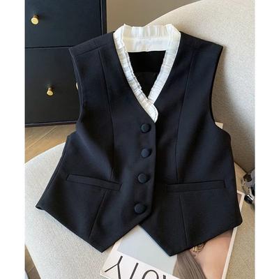 Gilet da completo da donna in bianco e nero, elegante, primavera e autunno, con blocchi di colore